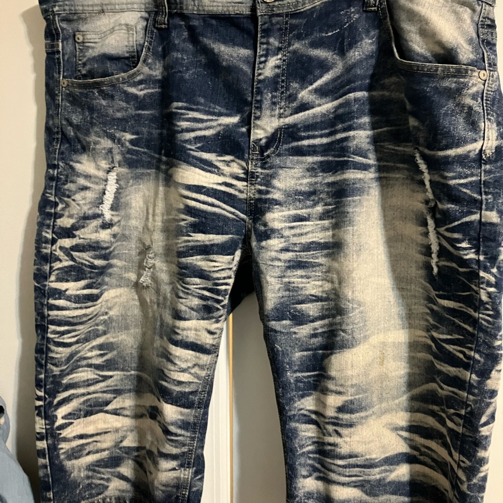 Men's Distressed Blue and White Jean shorts size 44 waist